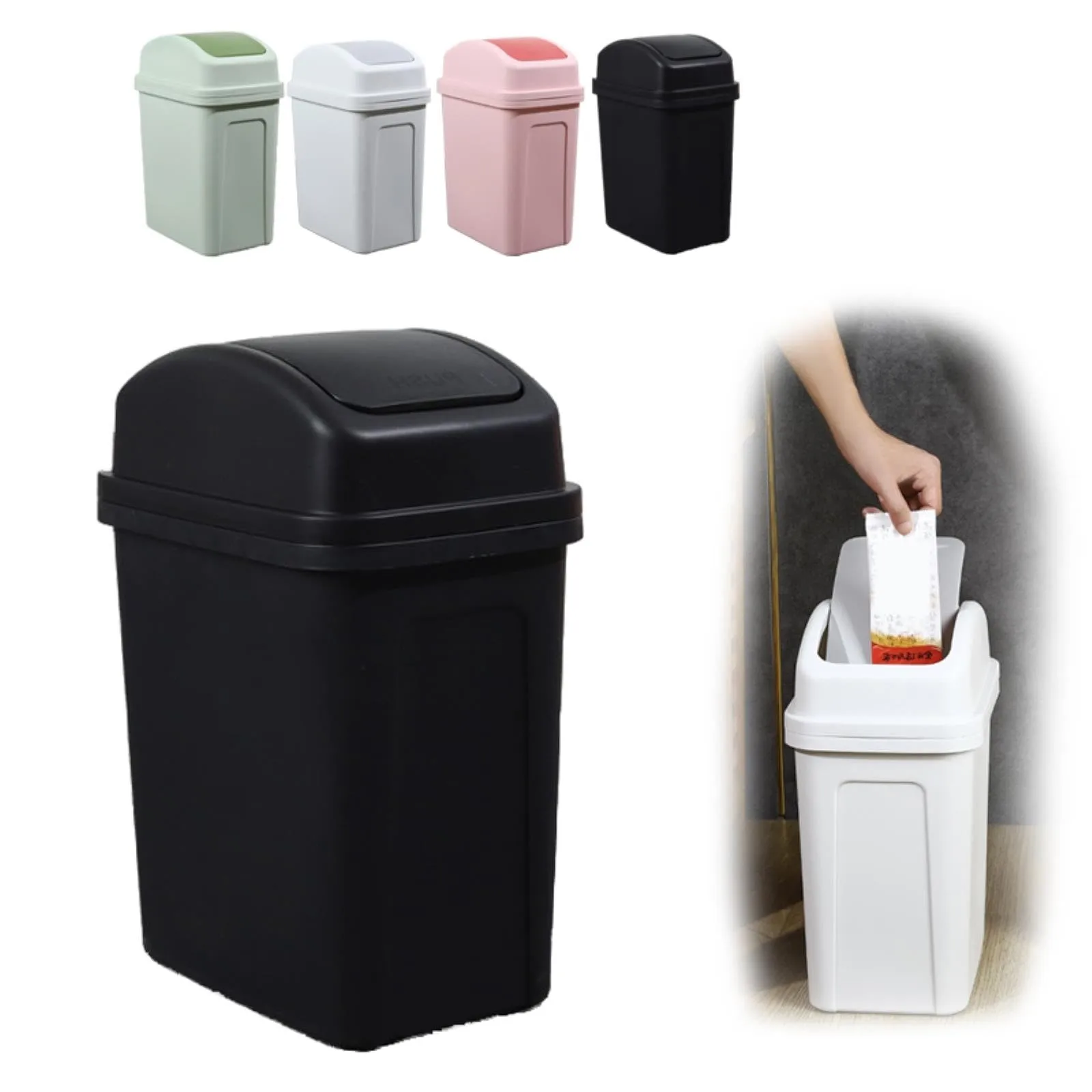 Garbage Can With Dual Swing Lid Trash Bin Large Capacity Kitchen Garbage Container Solid Home Office Bathroom Rubbish Holder