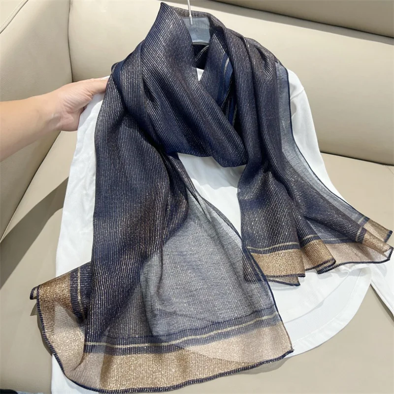 Women\'s Spring and Summer Thin -Proof Shawl Sun-Proof 2024 New Fashion Pure Color Silk Large Gauze Scarf