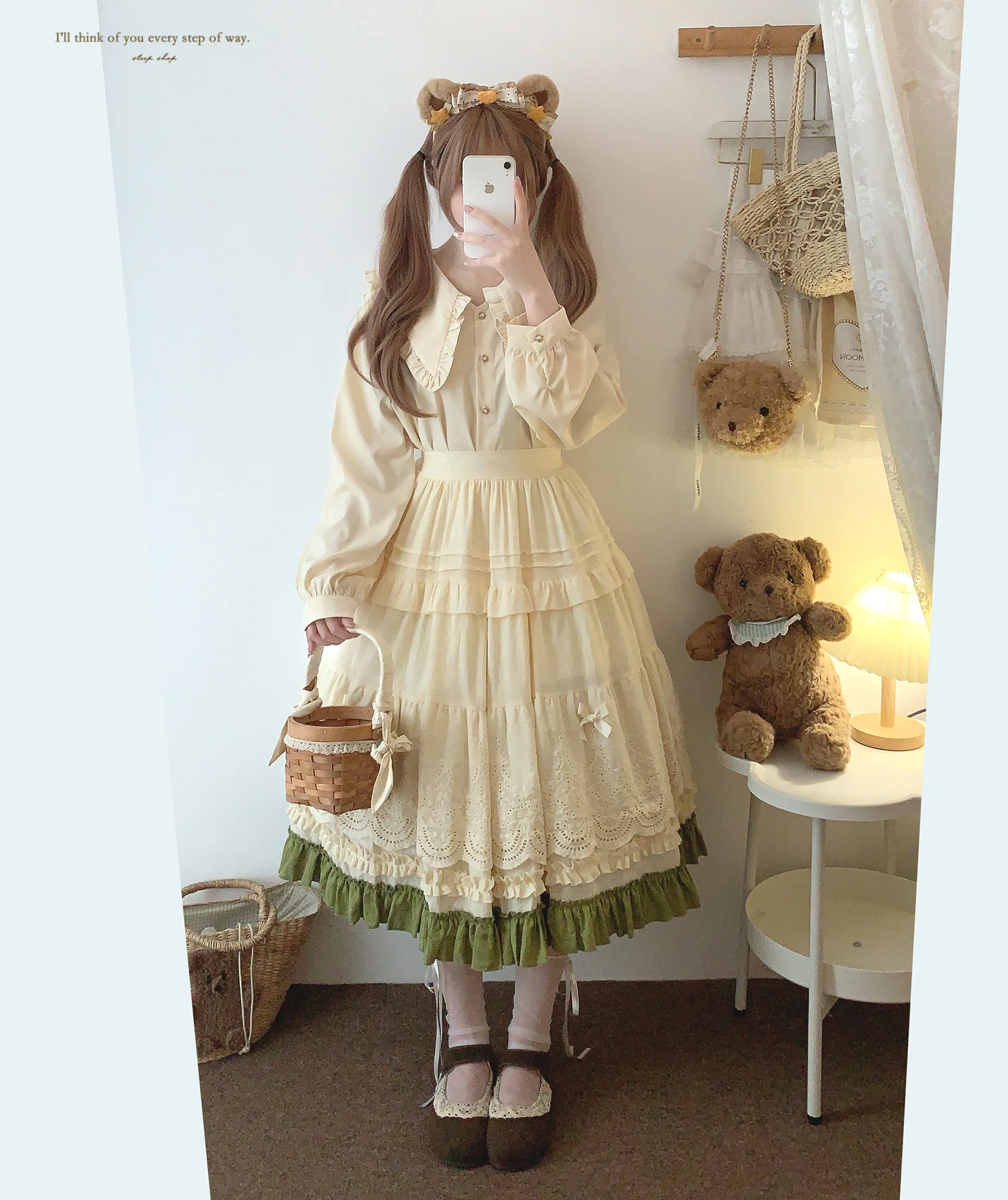 Japanese Mori Girl Sweet Lolita Lace Embroidery Skirts Women Y2K High Elastic Waist Retro Bow Ruffled A-line Cake Princess Skirt