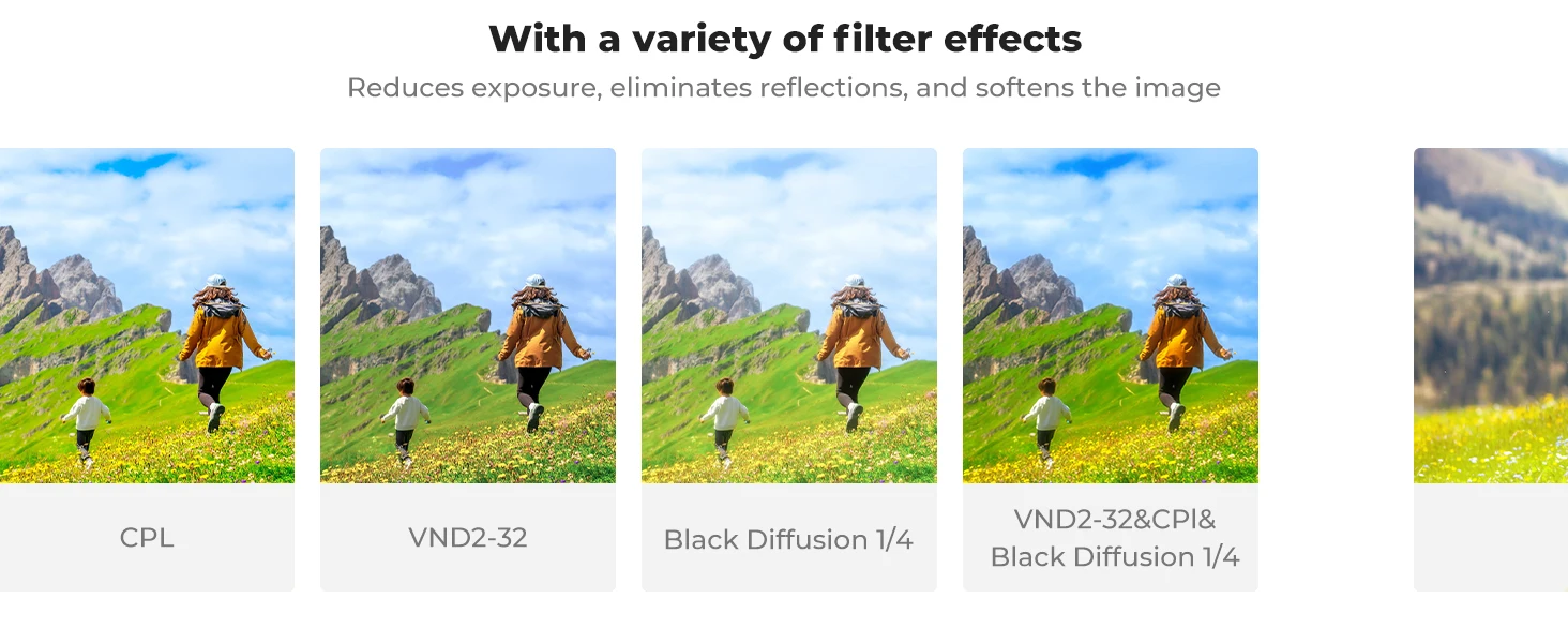 K&F Concept 3in1 Filter ND CPL 1/4 Schwarzer Diffusionsfilter ND2-ND32 1/4 Black Mist Pro Filter Multifunktionsfilter 67 mm 37–82 mm – Detail 3