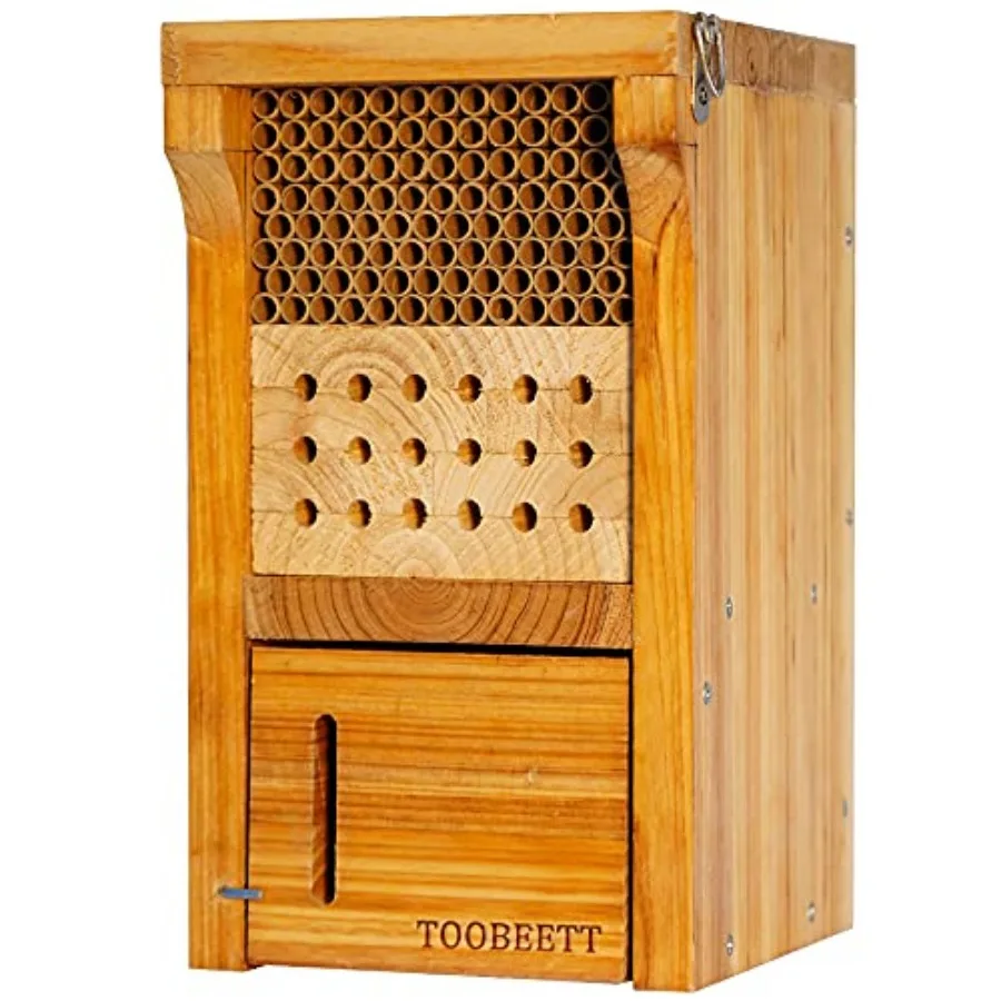 

Mason Bee House Wax Coated Mason Bee Hive Wooden Insect Hotel Carpenter Bee House for Outdoors Attracts Peaceful Bee Pollinator