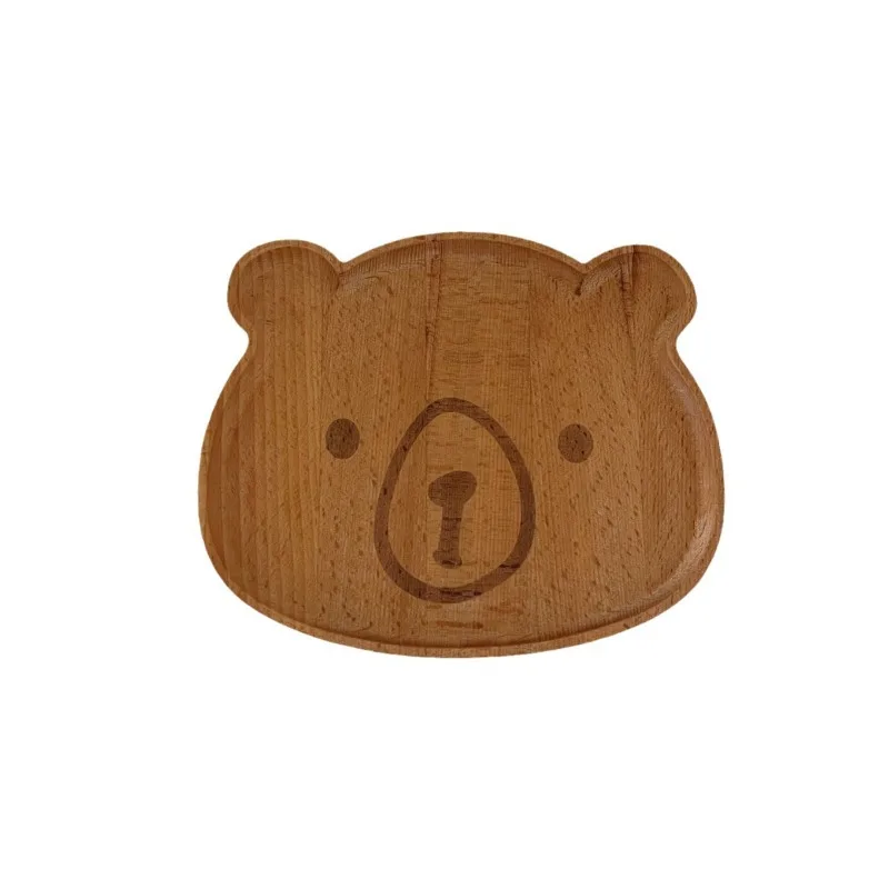 

Cute solid wood plate baby complementary food plate, cartoon style creative cat rabbit home