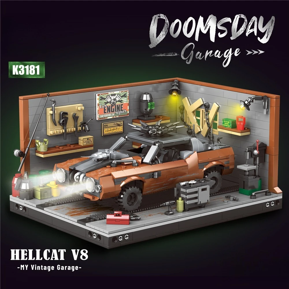 

Retro Motorcycle/sports Car with Garage Model Building Blocks Kit Creative Scene DIY Assembly Toy Kid Holiday Gift