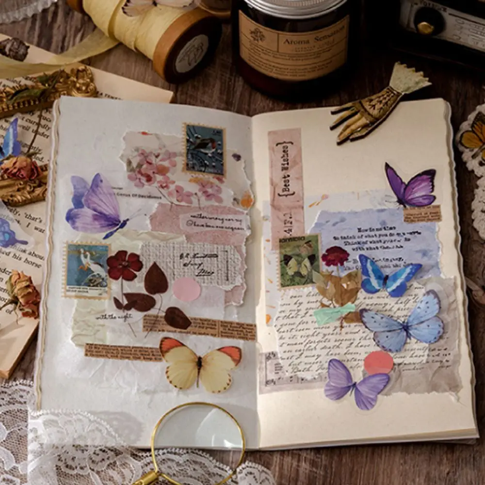 Diary Retro DIY Material Album Notebook Stationery Sticker Butterfly Decorative Sticker Journal Stickers Scrapbooking Stickers