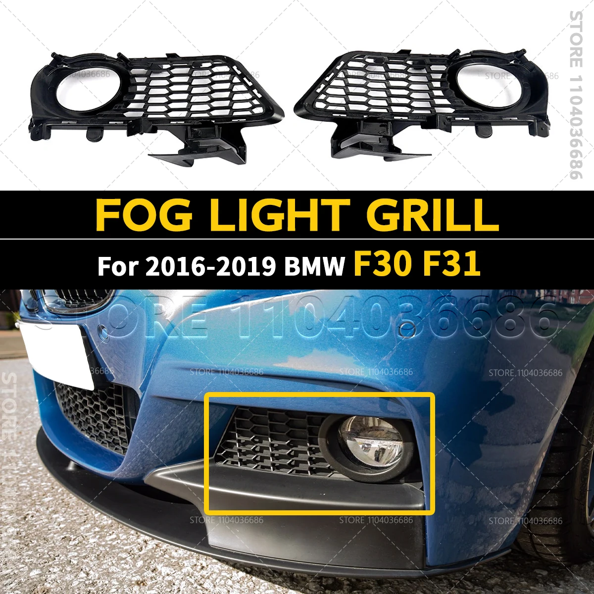 

For 2016-2019 BMW 320i 328i 328d 328dx 330i 330e 340i F30 F31 Front Bumper Fog Light Grill Grille 51118062631 51118062632