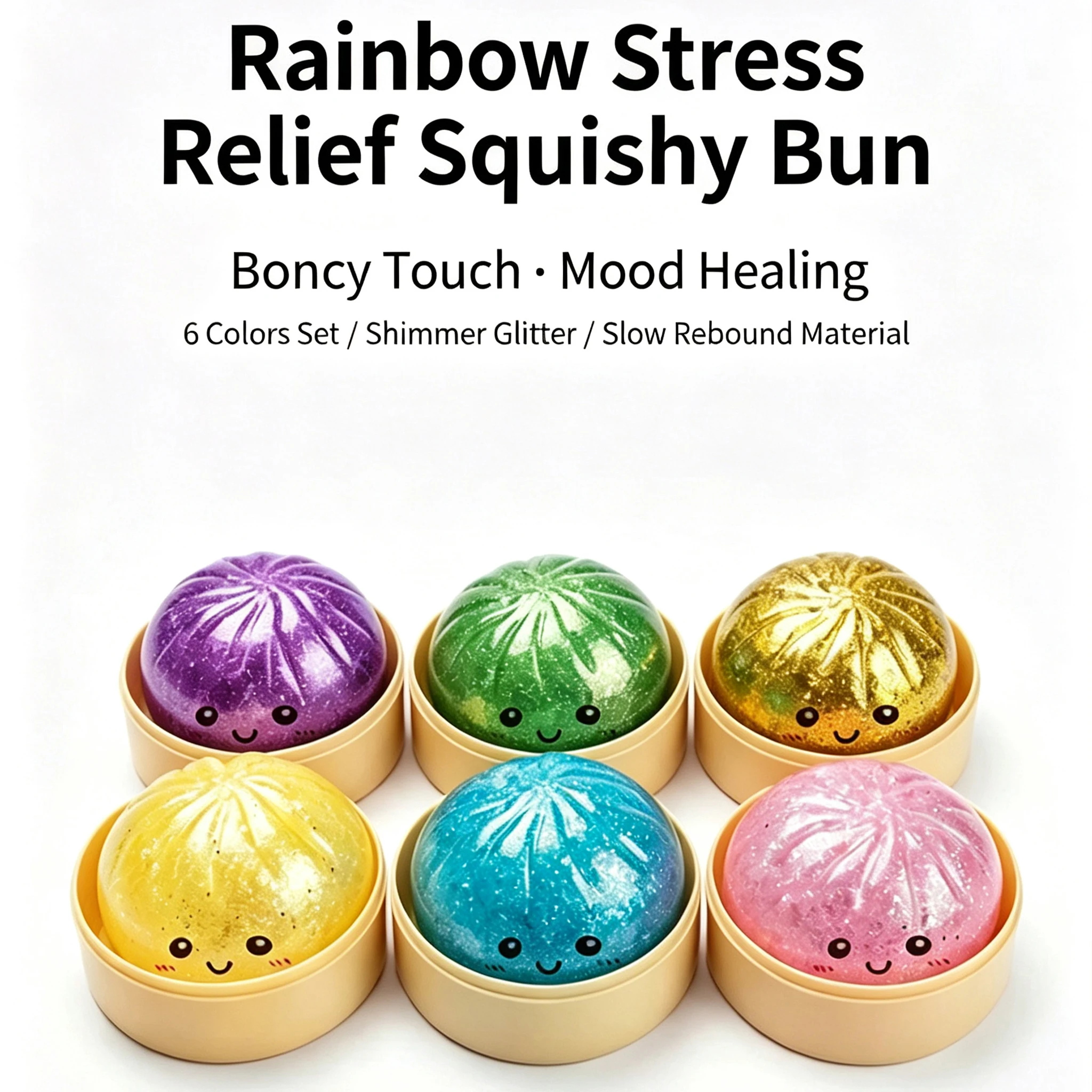 Ultra Rare Hidden Gold Glitter Dumpling Squishy Surprise Box Soft TPR Sensory Fidget Squeeze Toy Stress Relief with Steamer Case - view 3