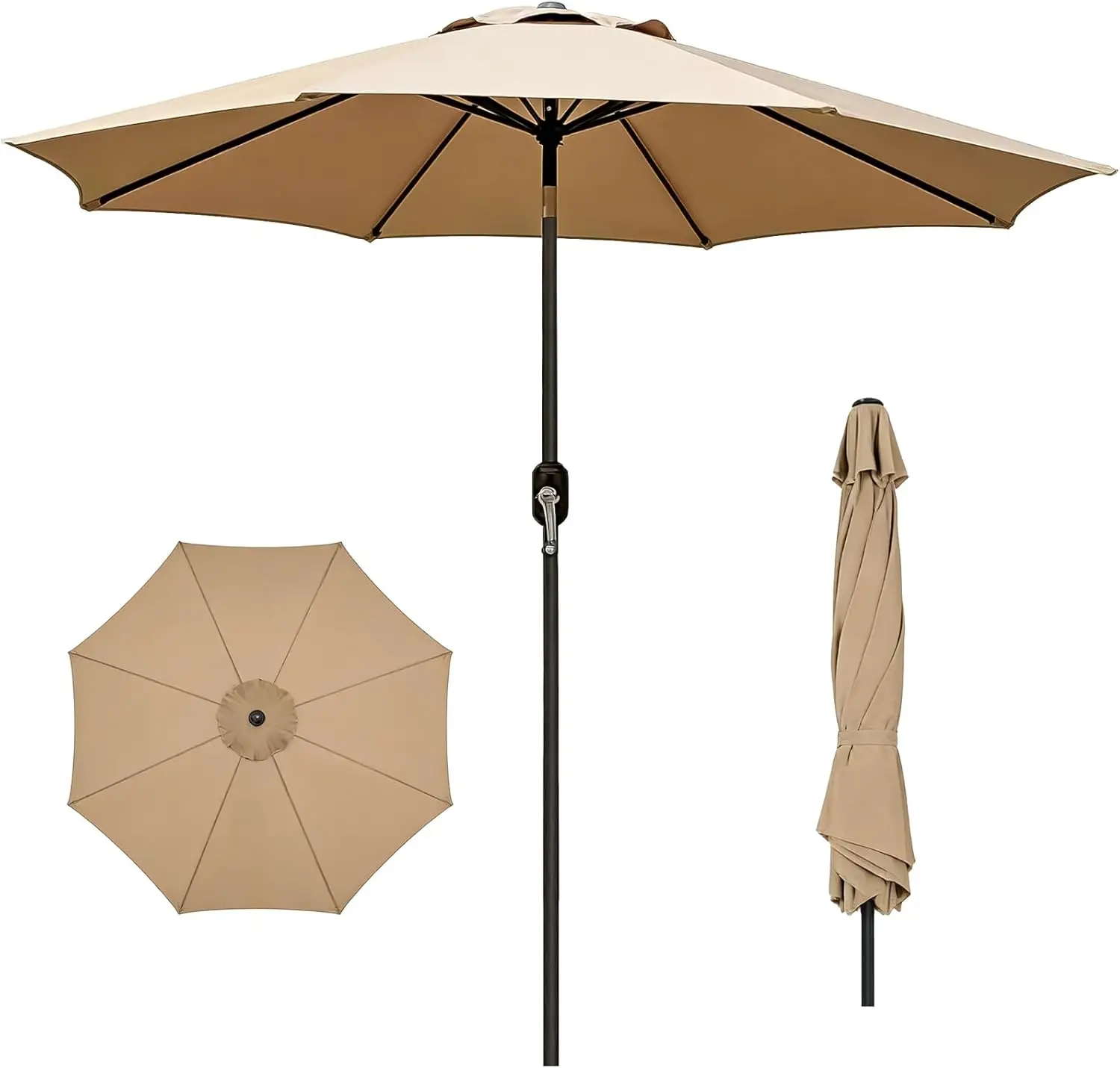 

Зонт для патио 9 футов, уличный зонт-парасоль с кнопкой наклона и ручкой, 8 прочных спиц, водонепроницаемый, защита от УФ-излучения, Fade-R