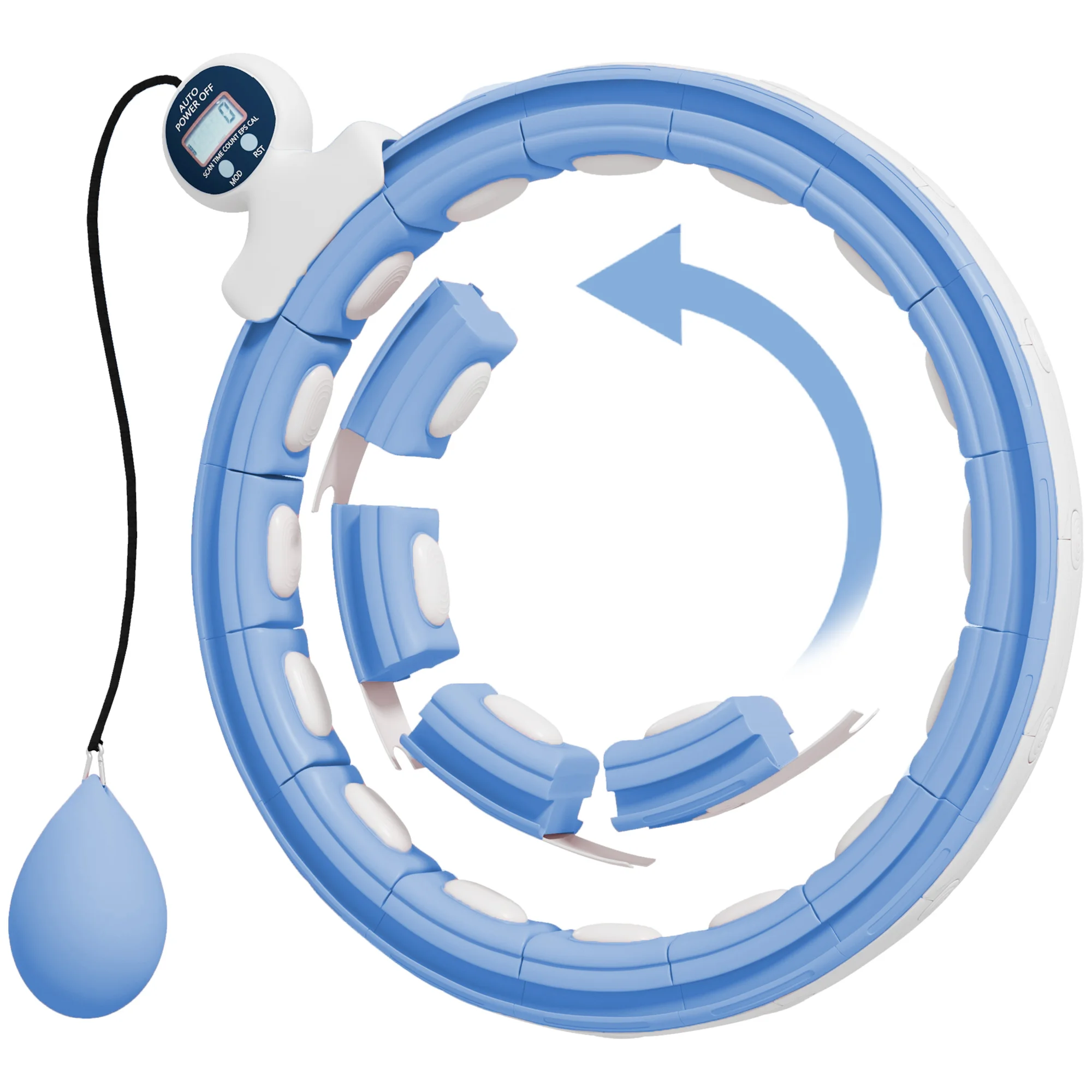 

Умный утяжеленный обруч для хулахупа, массажный обруч с 16 съемными звеньями, 360° ° Автоматически вращающийся шарик, цифровой счетчик, светло-голубой