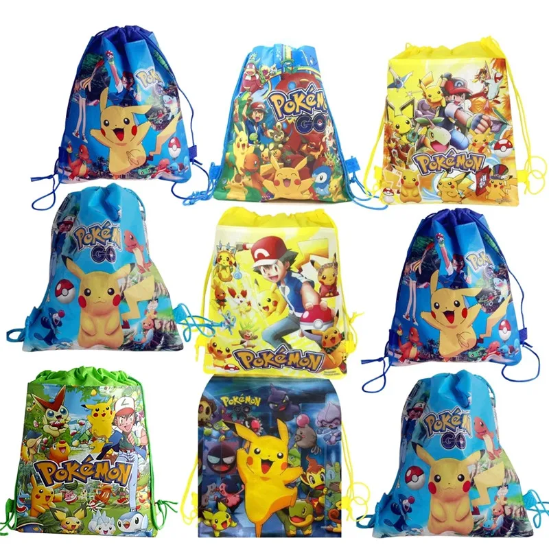 27*35cm Pokemon Gift Bag Non-woven Birthday Party Favors Gift Pikachu Shopping Bag Drawstring Backpack Girls Party Decoration