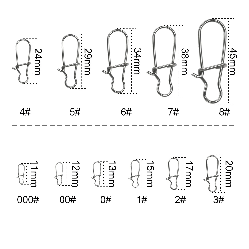 50 Stuks Vissen Draaibare Connector Haken Lijn Clip Lock Karabijnhaken Roestvrij Staal Visserij Bevestiger Snaps Tools