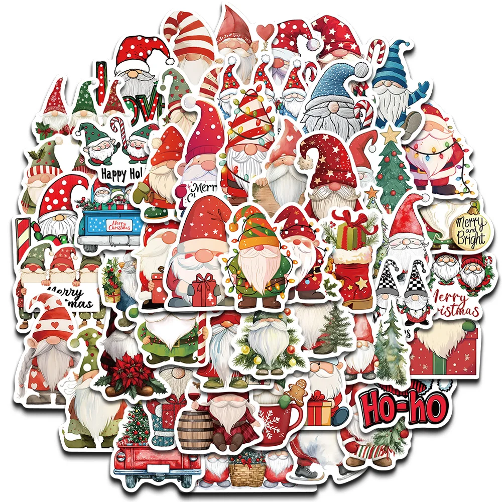 50PCS Happy Christmas Gnome Stickers PVC Decorative for Home 2024 Wall Sticker Gift Year Christmas 2025 Aesthetic Phone Sticker