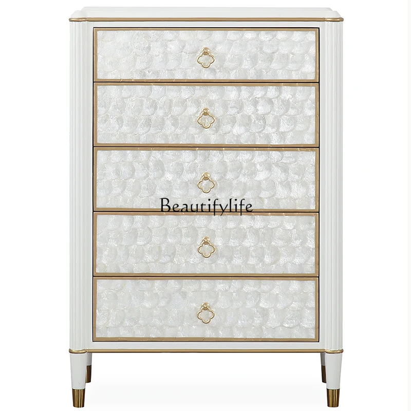 

Light luxury solid wood foot shell chest cabinet American bedroom drawer storage cabinet