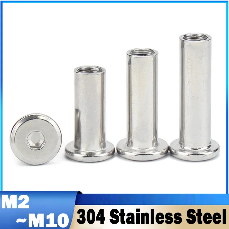 M2 M3 M4 M5 M6 M8 M10 304 Stainless Steel Flat Hex Hexagon Socket Head Furniture Rivet Connector Insert Joint Sleeve Nut