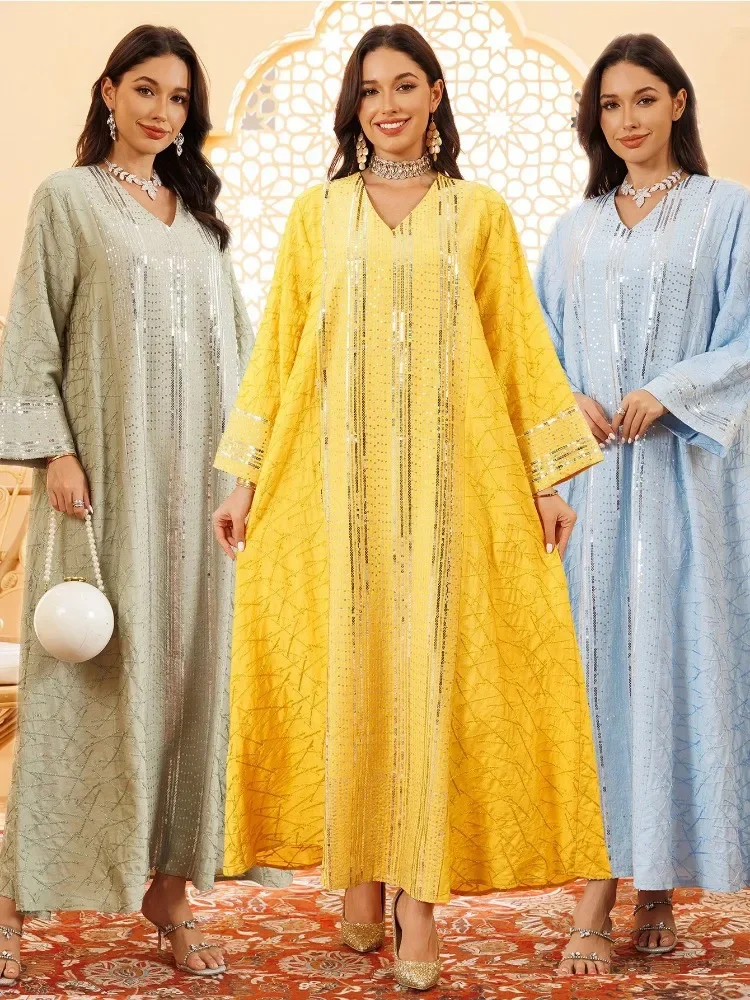 

Muslim Abaya Dress for Women, Embroidery&Seuqins Decorations Jalabaiya Traditional Arabic Robe, Party Ramadan Islamic Clothing