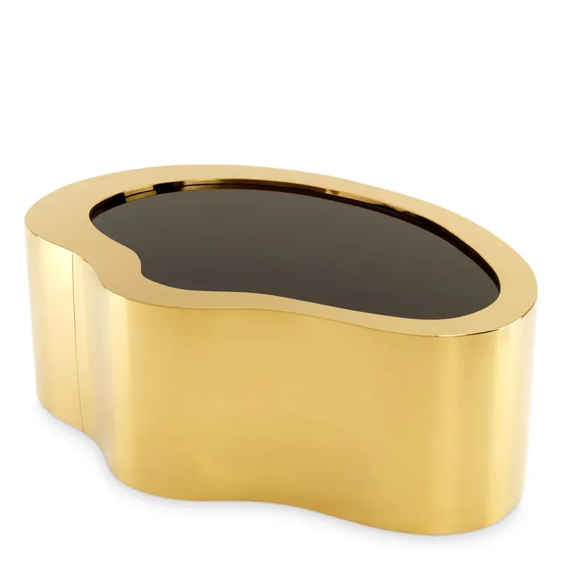 Wholesale Custom Luxury Coffee Table with 304 Stainless Steel Gold Finish Base and Black Glass Top for Living Room Furniture