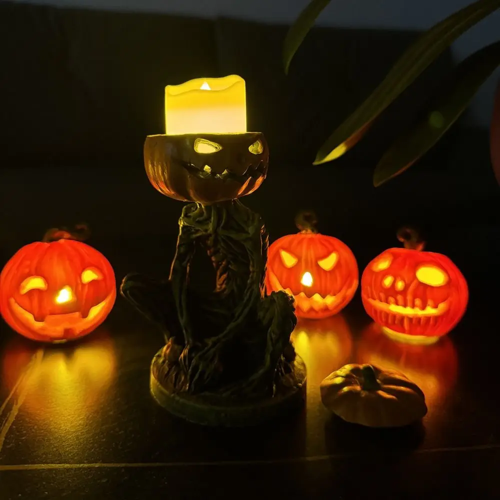 

Resin Halloween Pumpkin Candle Holder Spooky Funny Pumpkin Candlestick Portable Creative Pumpkin Tea Light Holder Children