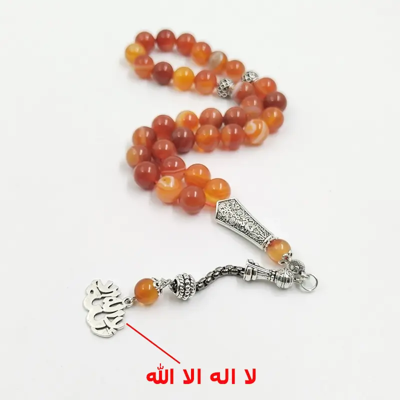 سبحة عقيق أحمر طبيعي مع قلادة عربية موضة تركية حجر كريم 33 خرزة صلاة هدية عيد رمضان مسبحة - 4