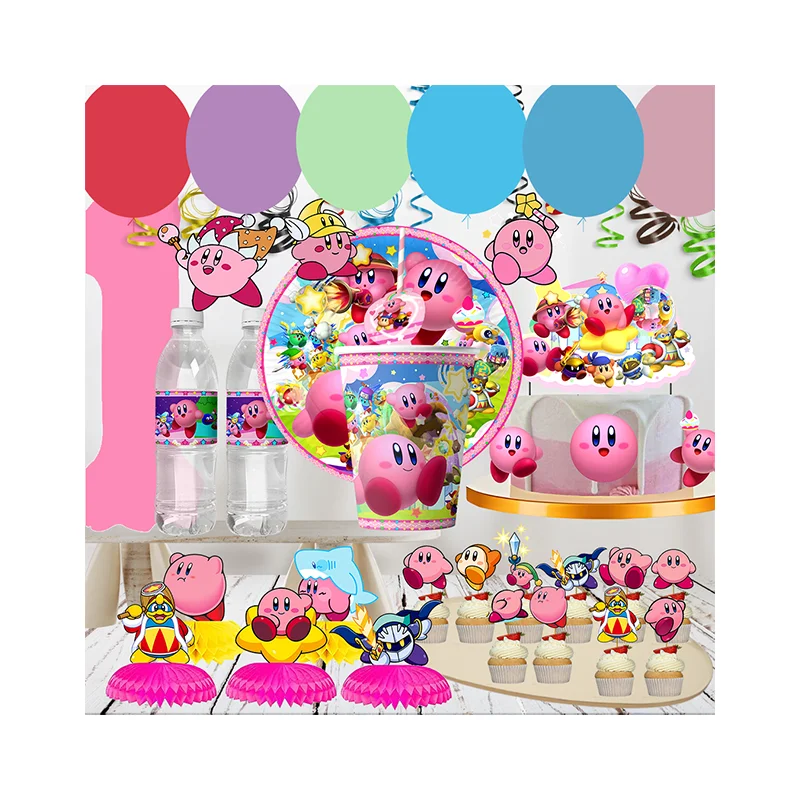 MINISO Kirby:Star Allies cartoon games graduacion 2024 party decorations stickers Background  Party baby shower decorations