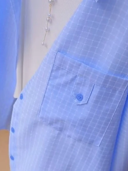 ياقة منقوشة زرقاء irt Jaet للسيدات للصيف والخريف كاجوال متعددة الاستخدامات ورقيقة قابلة للتنفس للحماية من الشمس من البوليستر طويلة...