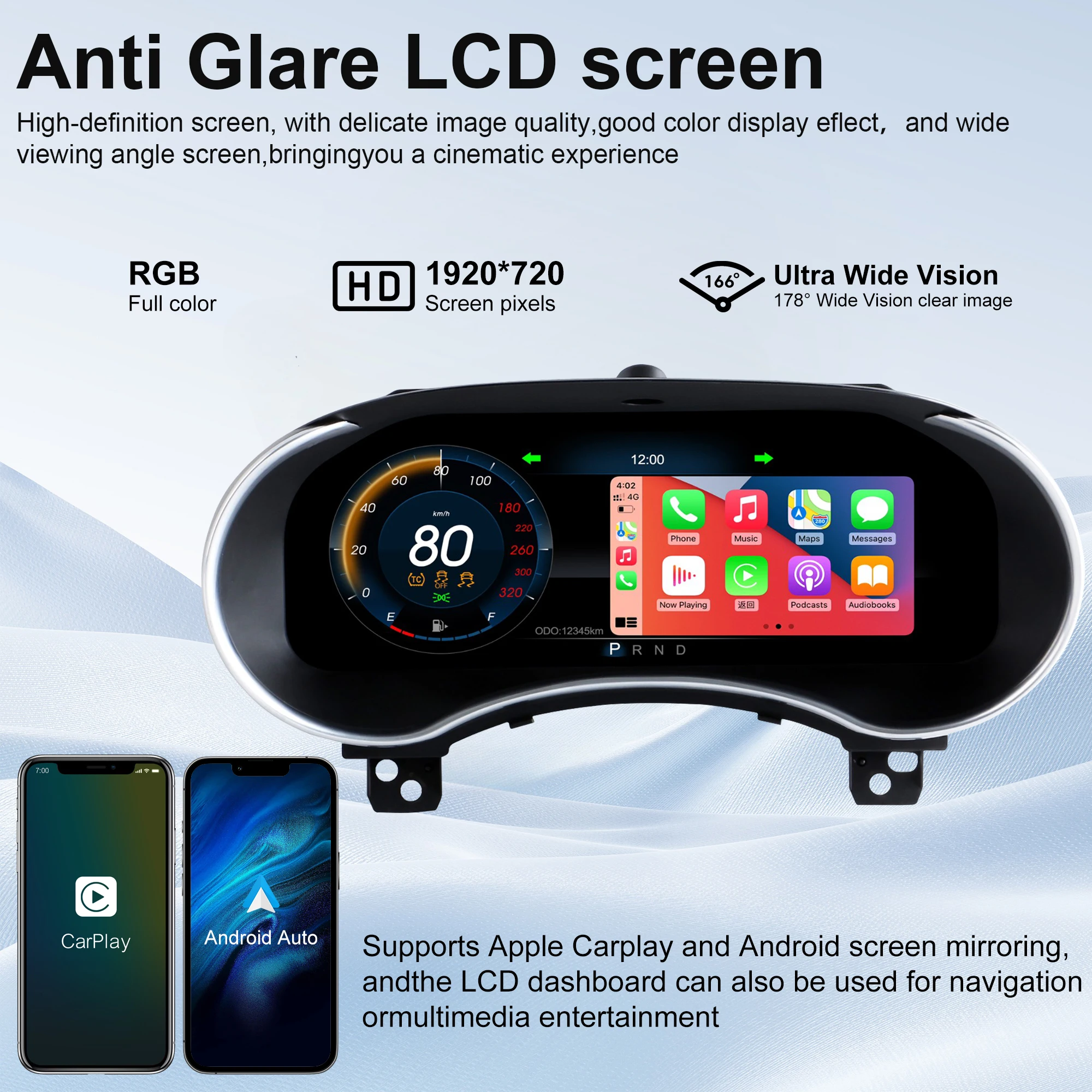 Digital Instrument Cluster For Jeep Grand Cherokee 2011-2021 Speedometer,Dashboard,Gauge,12.3’' HD LCD iOS Carplay Android Auto