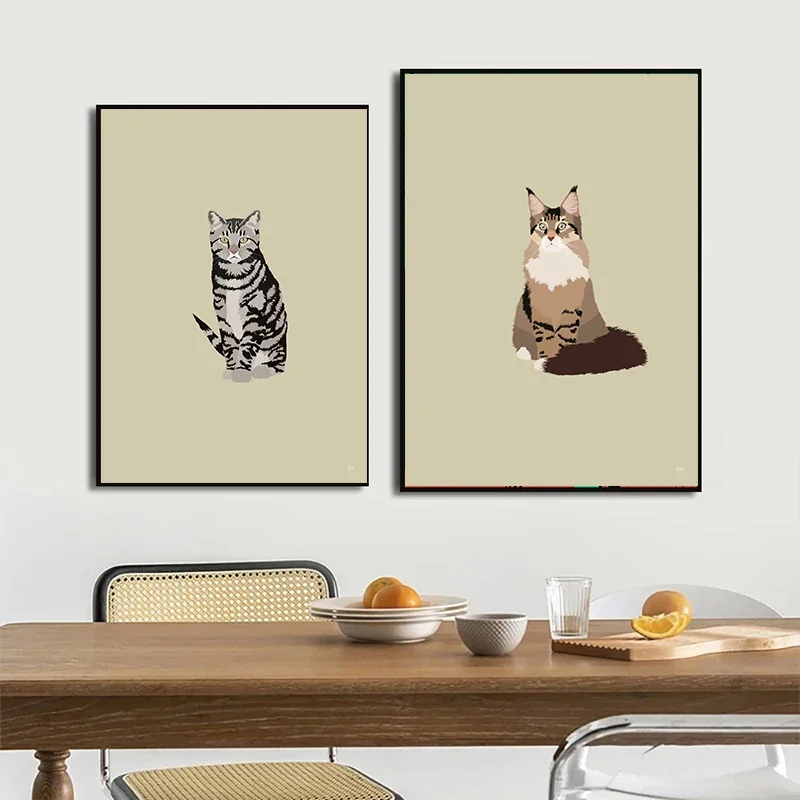 Cute Siamese Sphynx Scottish Fold Cats Poster Prints Minimalist Kawaii Animal Wall Art Canvas Painting Home Kids Room Decor view 4