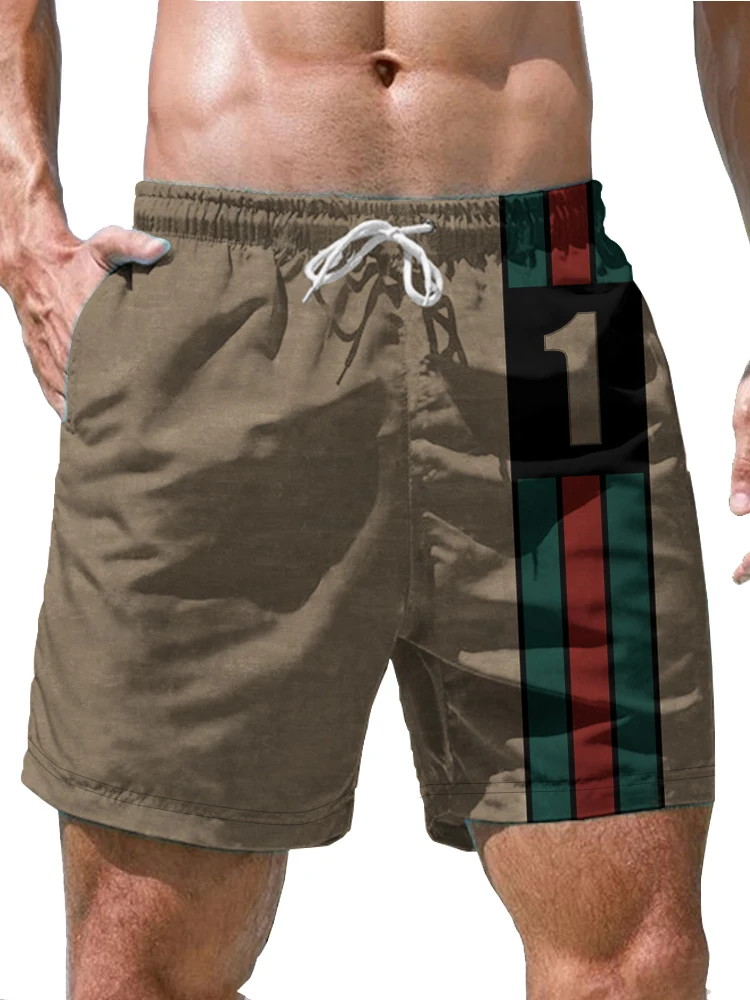 Street Hip Hop Fashion Casual Shorts Summer Beach Swimming Quick Drying Shorts Stripe 3d Digital Printing Oversize Men's Shorts