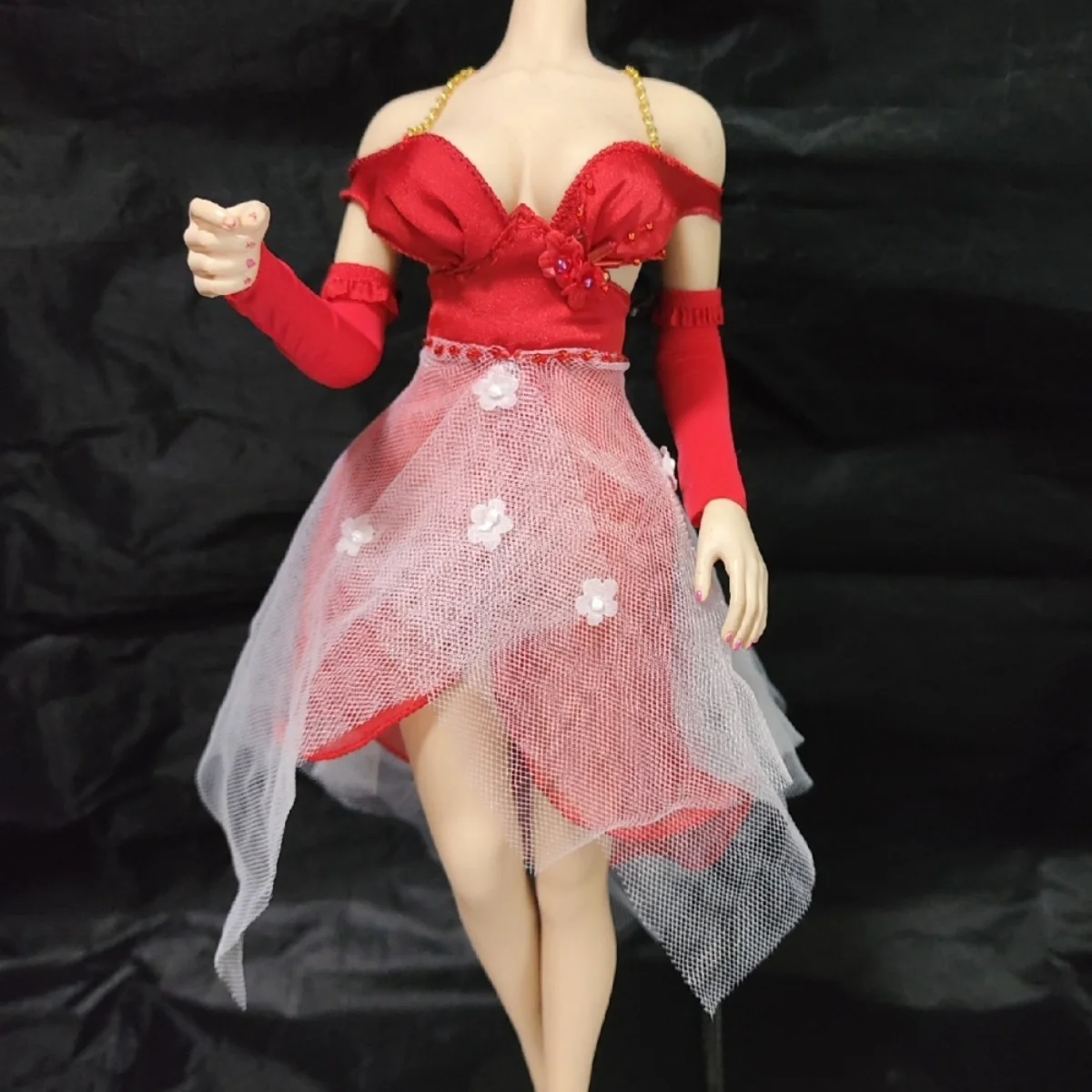 

【Clothing Only】1/6 Scale Basic Versatile Sexy Mesh Red Evening Dress For 12inchs Female Soldier Action Figure Body