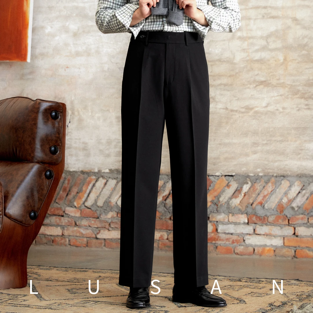 

Italian Casual Wide-leg Trousers British High Waist Loose Straight-leg Trousers Gentleman's Non-ironing Long Pants Trendy Men