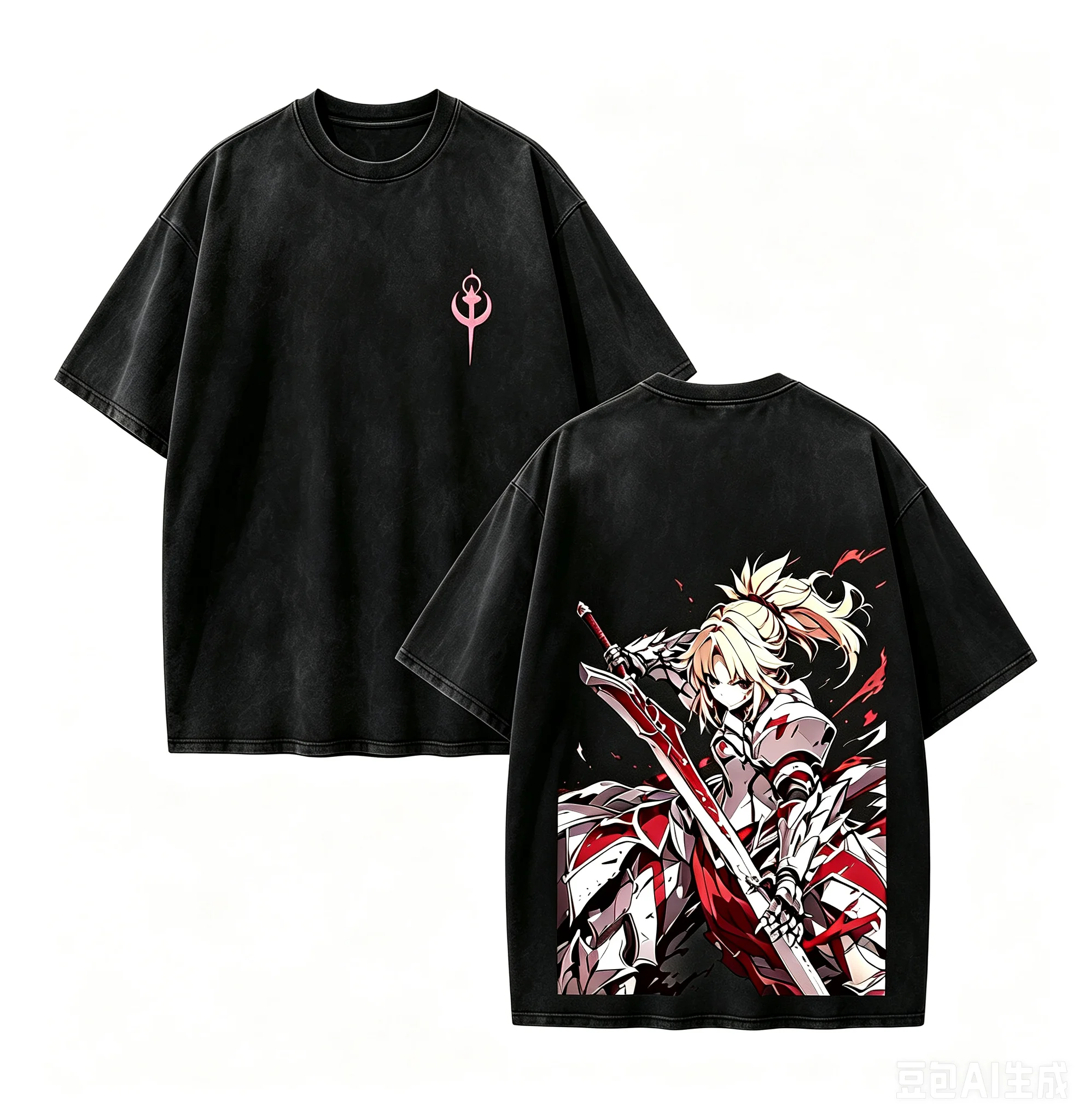 Vintage Washed Fate Mordred Graphic T Shirt Soft Cotton Short Sleeve Oversized Loose Unisex Anime Fate Series Streetwear Tops