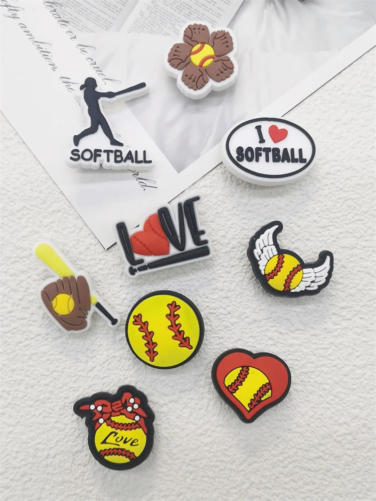 

9PCS Softball Sport Shoe Charms PVC Buckle Accessories Women Garden Shoes Diy Decorations Clog Ornamments Adult Kids Party Decor