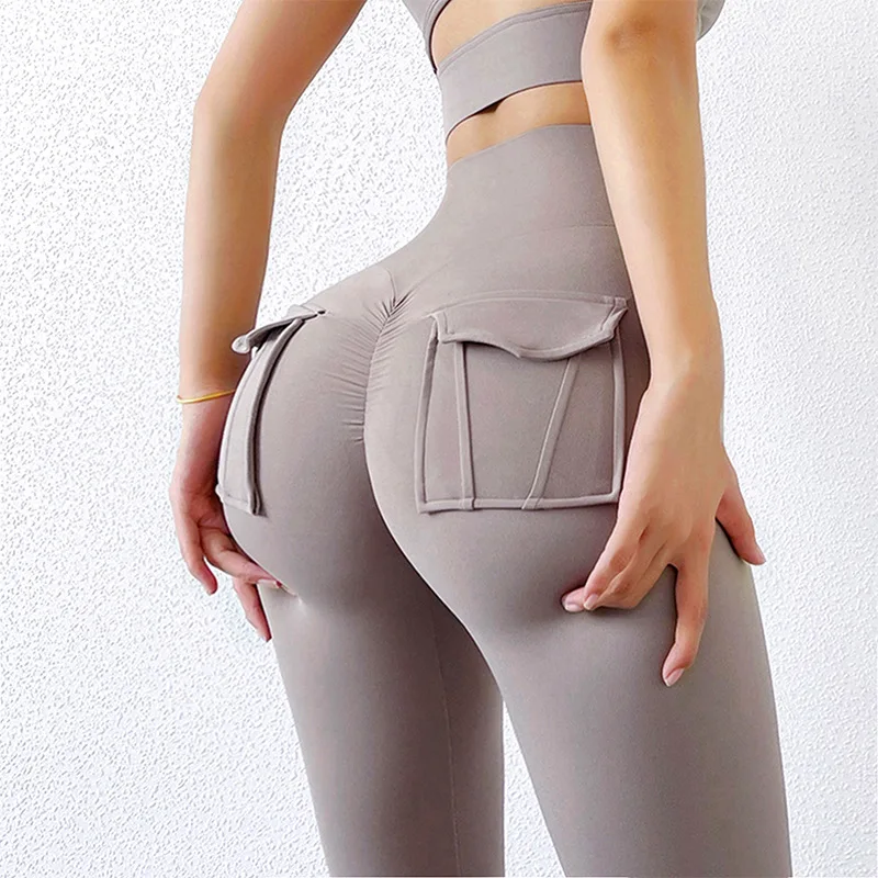 Women High Waisted Hip Running Tight Exercise Pants Training Yoga Pants Tummy Tightening Pocket Peach Butt Lift Hip Fitness Pant