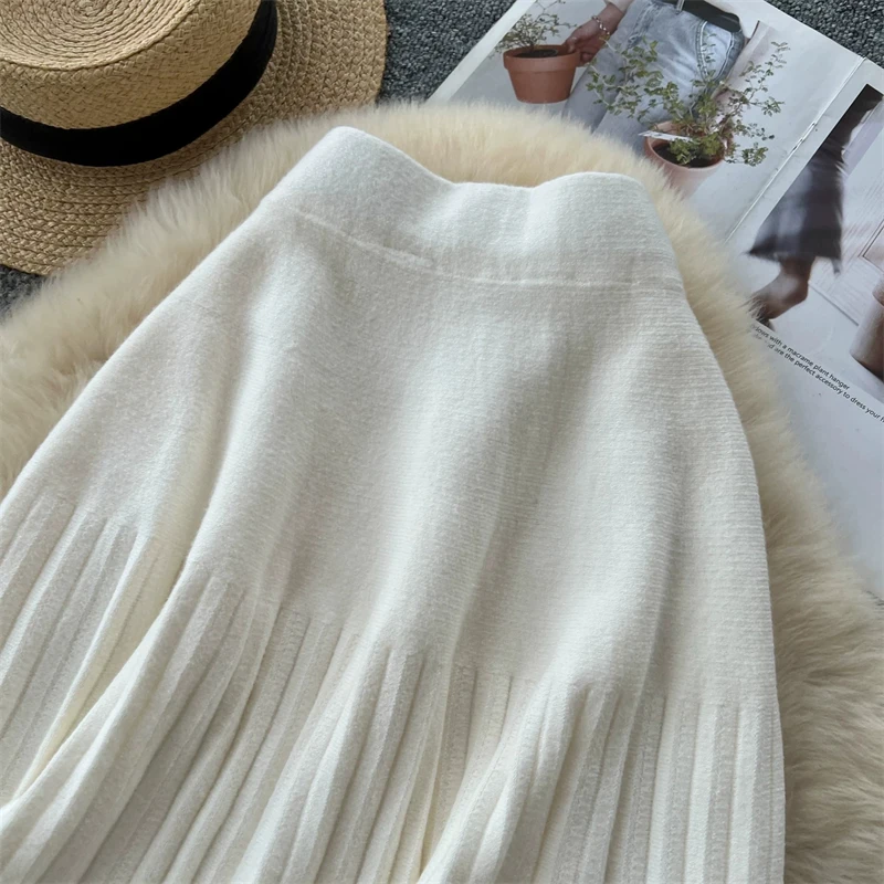 Damen-Strick-Minirock mit hoher Taille, plissierter Swing-Rock, Herbst-Winter, warm, weich, A-Linien-Rock, Damen-Freizeitkleidung, Alltagsbekleidung, Unterteil 644 – Detail 23