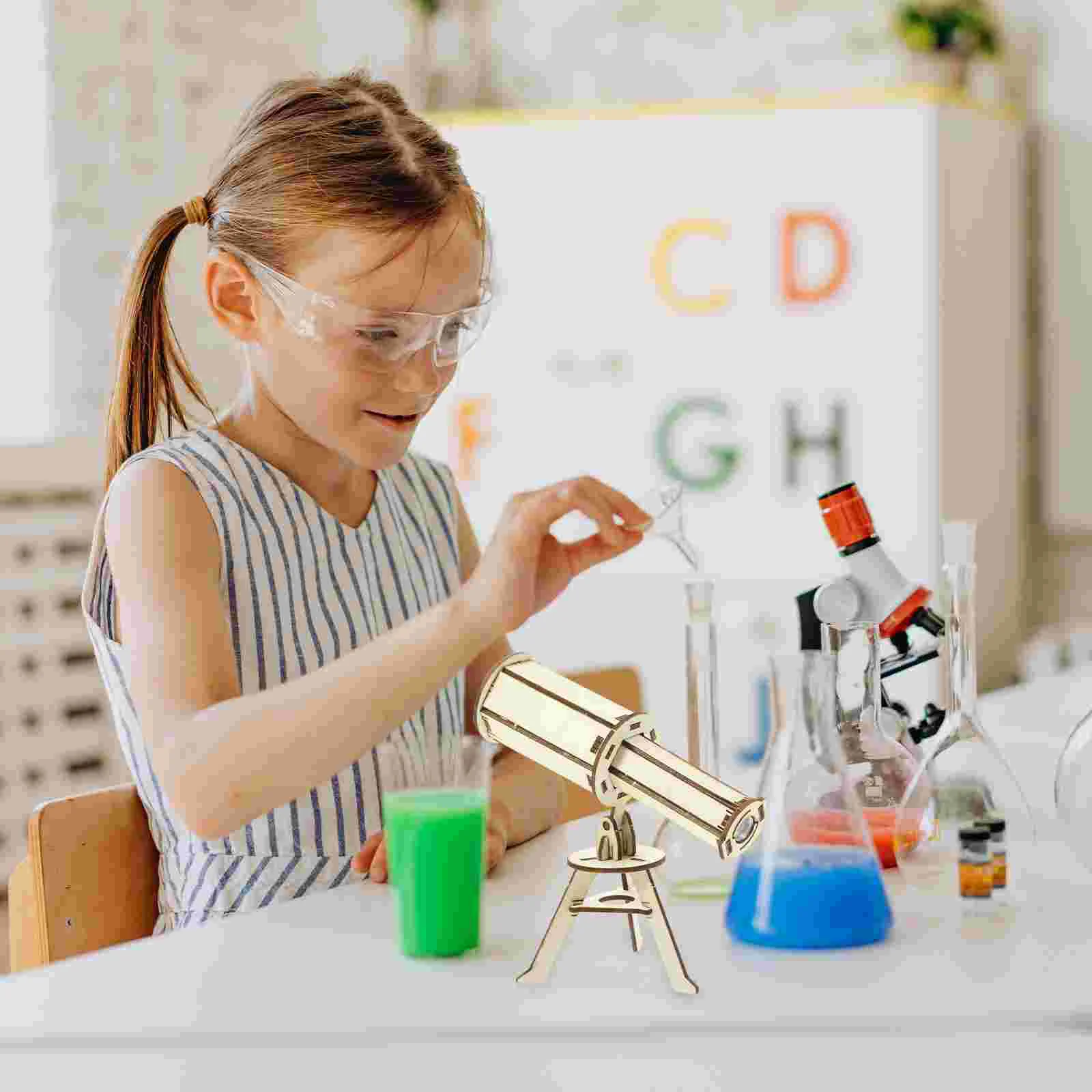 2 Sets DIY Telescope Toy Assembly Puzzle Suite Material Wood Science Experiment Child Making