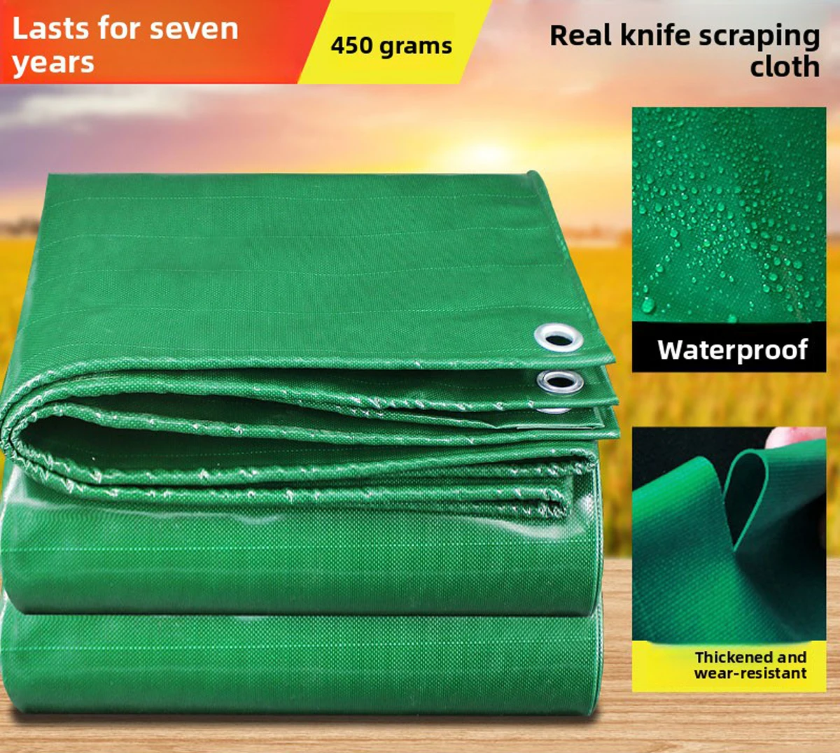 

450g Heavy Duty Waterproof Tarp Sheet Cover with Eyelets for Garden Trampoline Wood Car Boat Camping Or Gardening-Extra Thick
