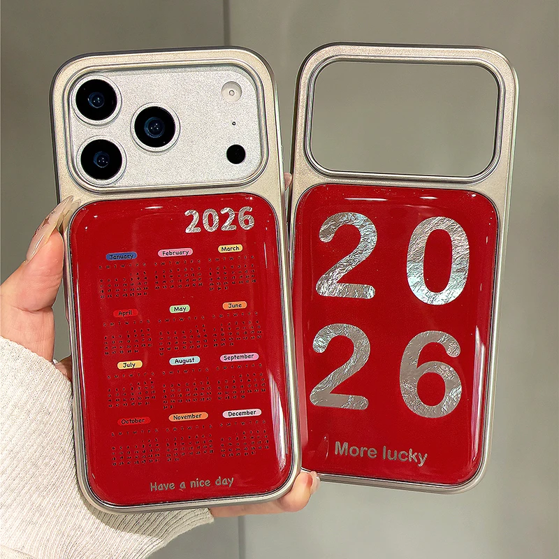

Fashionable Red 2026 New Year's Calendar Phone Case For iPhone 17 Pro Max 13 14 15 16 Promax Protective Back Cover