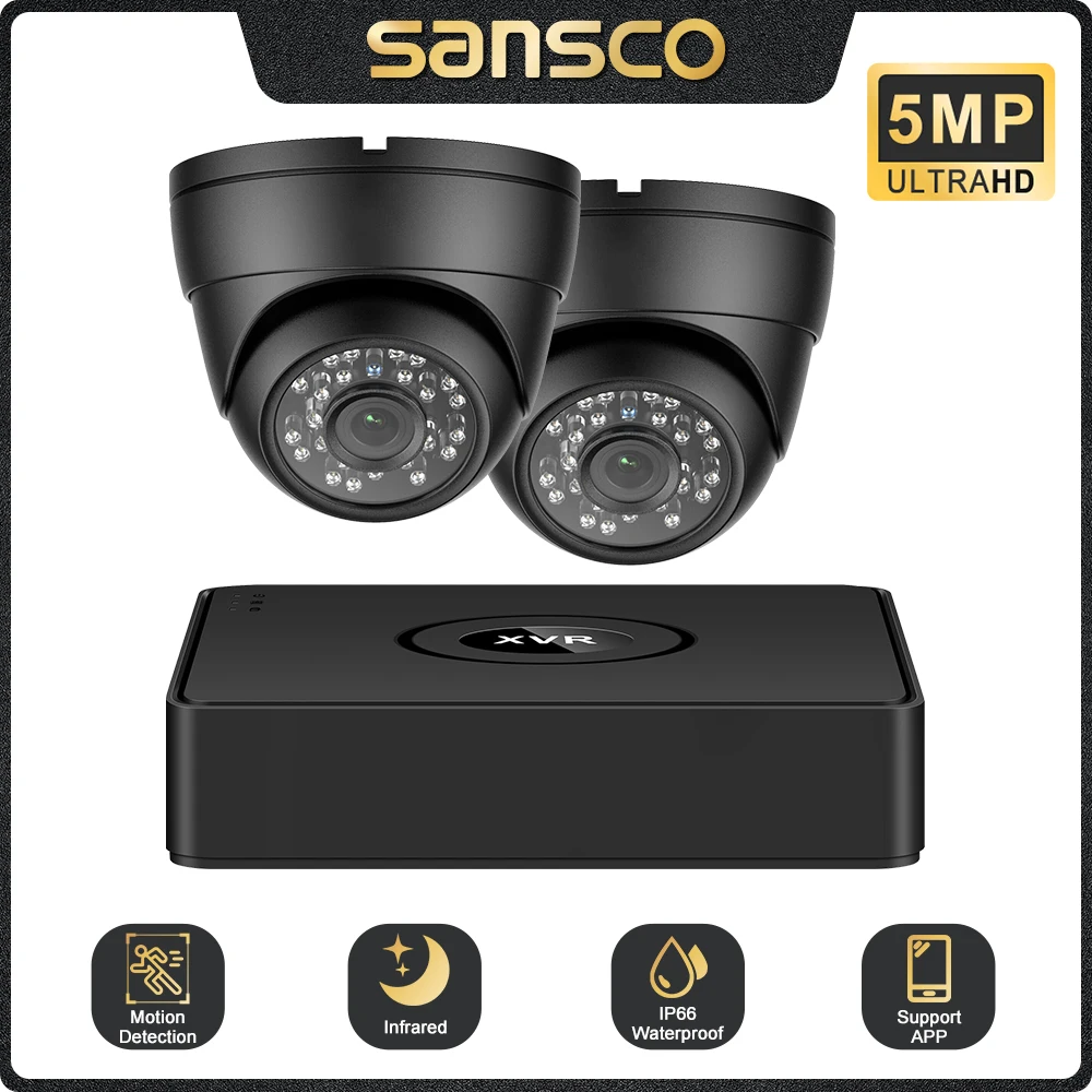 SANSCO 5 in 1 AHD Camera Kit 5MP Video Recorder Surveillance System Outdoor Security 4CH 5MP CCTV System Camera Email Alarm