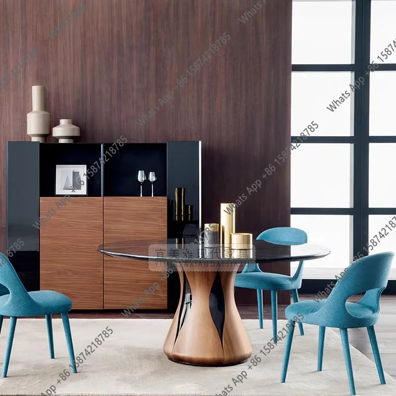 grE Rt Italian Minimalist Solid Wood Marble Petal Dining Table Round Simple Home Minimalist High-end Sense
