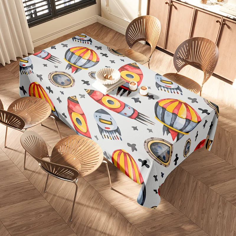 مفرش طاولة UFO ملون مع أقراص طائرة مطبوعة ومفارش ديكور لغرفة الطعام المنزلية والمطبخ أحمر/أزرق/أصفر د