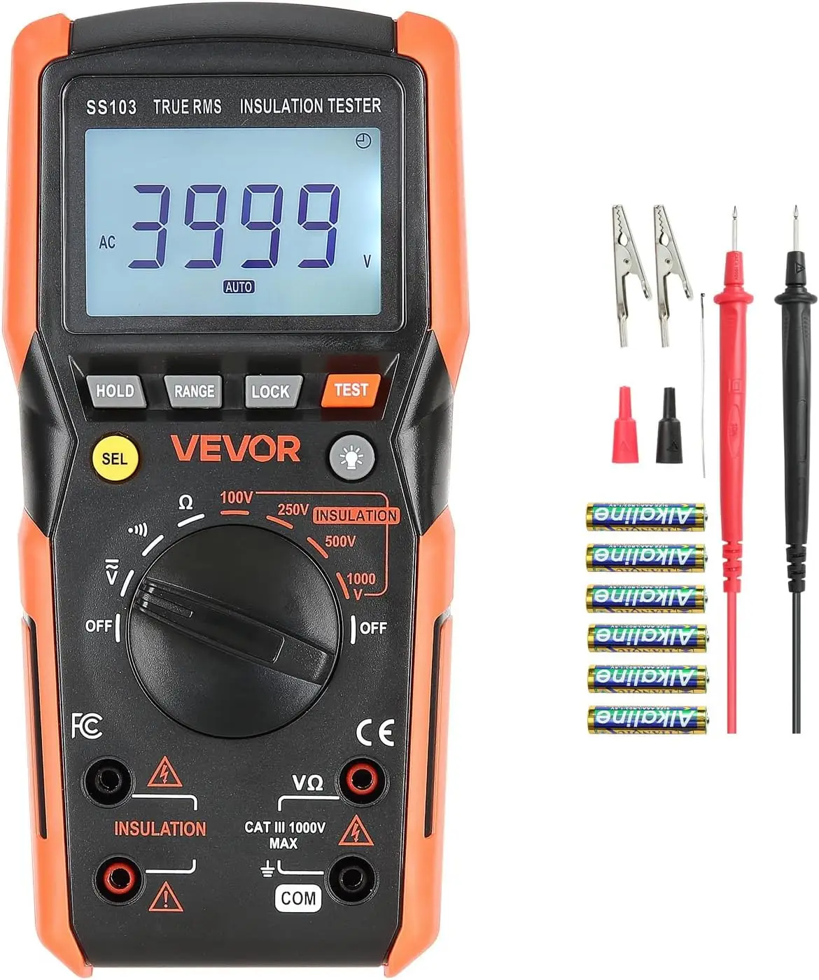 Multimetro digitale TRMS da 4000 conteggi, tester di tensione CA/CC da 1000 V con intervallo automatico/manuale per tensione, resistenza, continuità