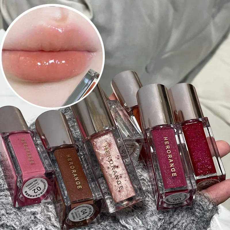 Hydrating Mirror Lip Gloss Shimmer Glitter Lip Glaze Water-Light Non-Sticky Glass Lips Liquid Lipstick for Women Daily Makeup