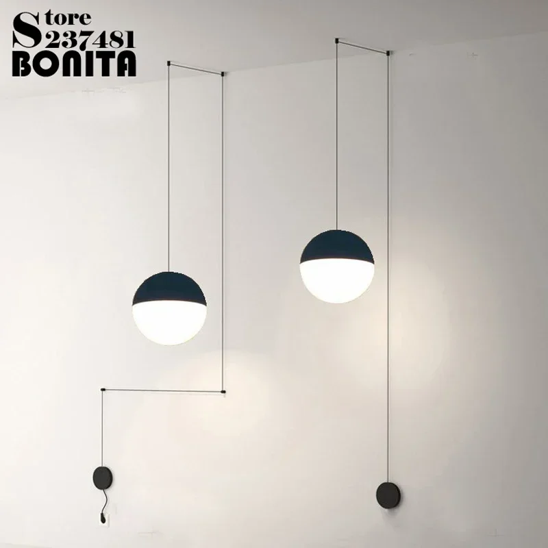 

DIY Geometry Line Chandelier Bedroom Dinning Table Black White Glass Ball Plug in Long Wire Pendant Lamp Modern Pendant Light