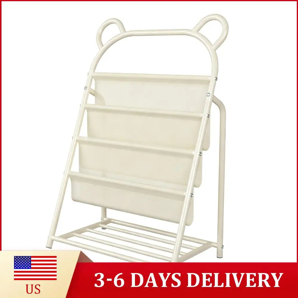 

4-Tier Kids Bookshelf 60x37x96cm Freestanding Bookcase for Baby Corner Library Room Classroom Playroom