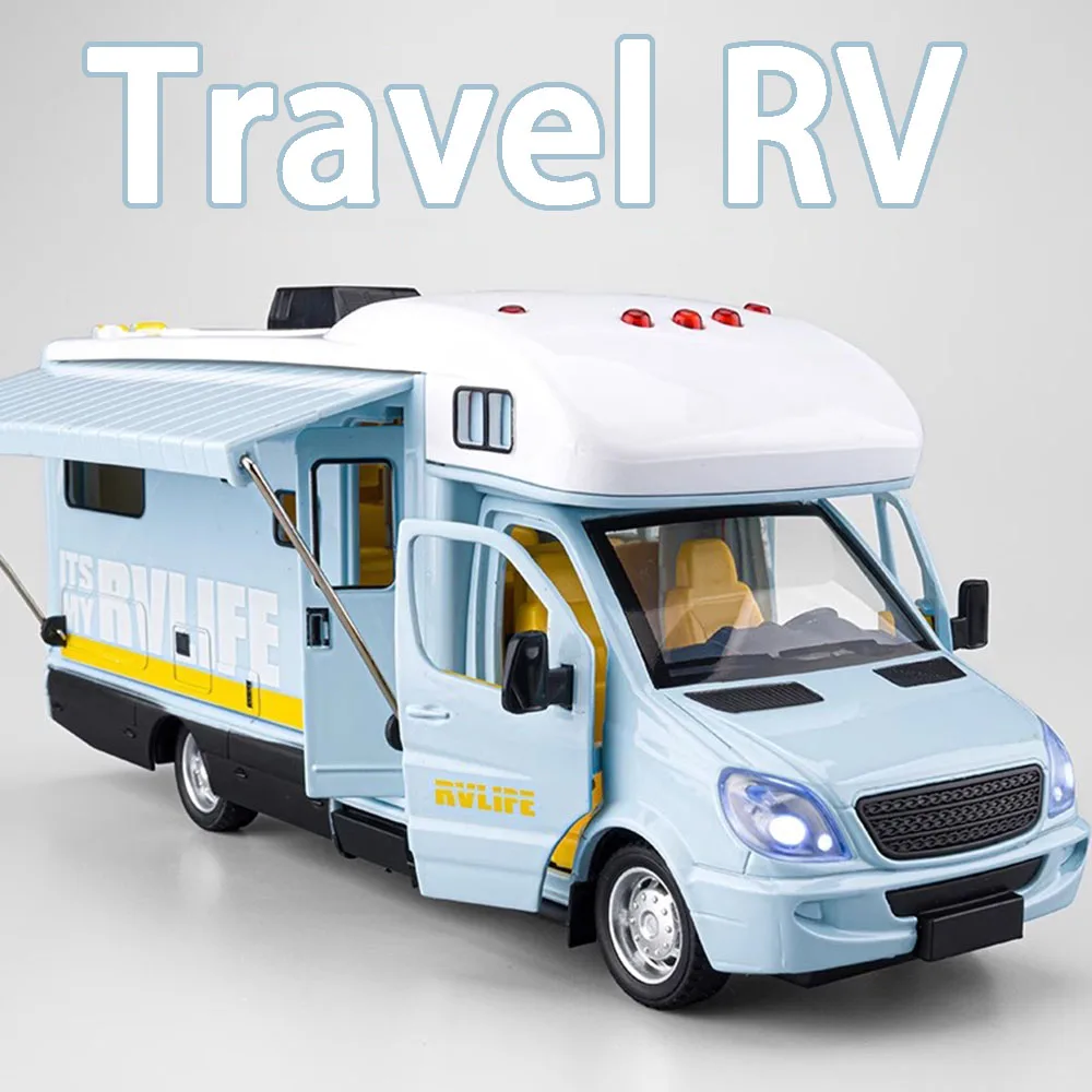 Escala 1:32 acampamento rv liga diecast f150 modelo de carro brinquedos em miniatura som luz portas abertas puxar para trás presentes do festival para crianças