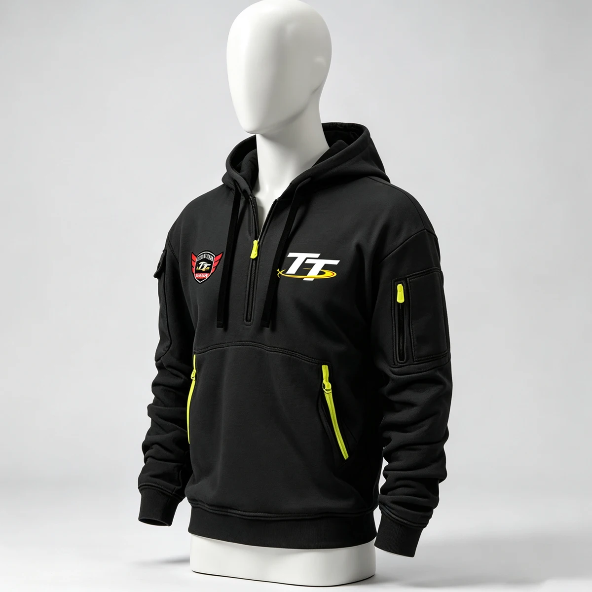 Image of Herren Frühling/Herbst Winddichte Halb-Reißverschluss-Kapuzenjacke TT Isle of Man Ride on the Edge Moto-Jacke Outdoor-Sport-Kapuzenjacke Casual