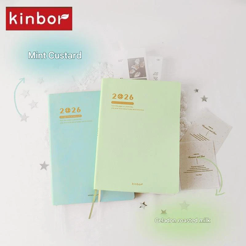 Kinbor 2026 Yearly Planner,A5 Timeline/Eight Grid Journal Notepads 52g Tomoe River Paper,Pure Color Record Life Hourly Schedule