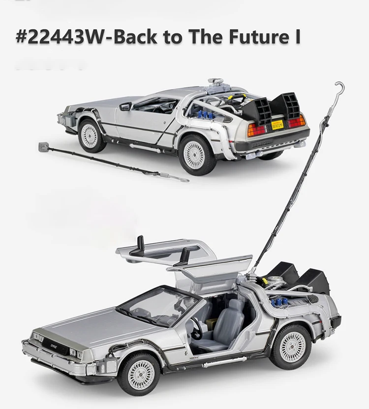 Welly 1:24 DMC-12 Delorean العودة إلى المستقبل آلة الزمن دييكاست سبيكة نموذج سيارة سيارة معدنية للطفل الصبي لعبة هدية جمع