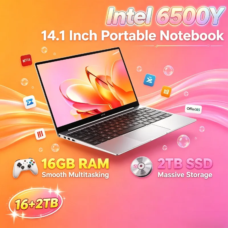 Intel 6500Y 14.1 Inch Ultra Light Laptop 2C4T 1.1GHz 3.4GHz Boost 32GB DDR4 2TB PCIe SSD 5000mAh Backlit Fingerprint FHD