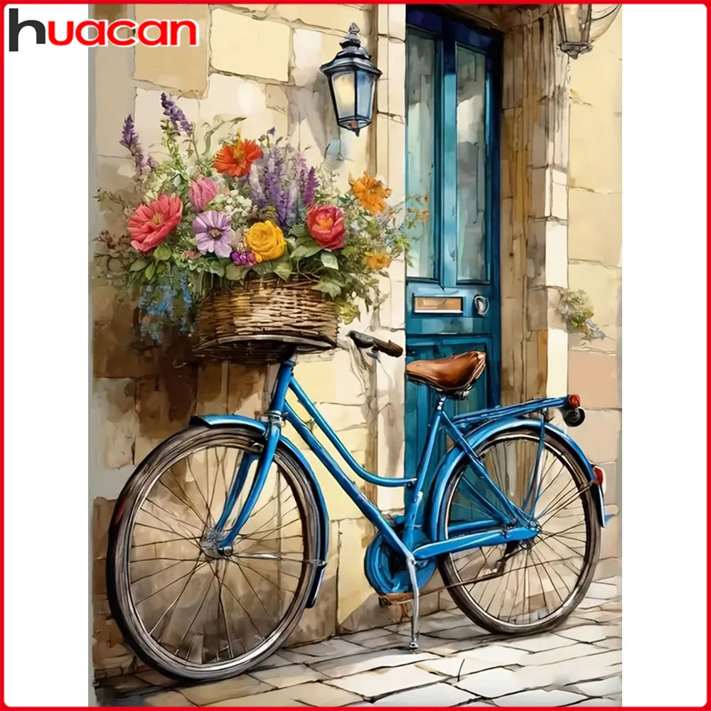 Huacan Vollquadrat Rundbohrer Diamant Malerei Fahrrad Blumenkorb Diamant Mosaik Landschaft Set Home Dekoration