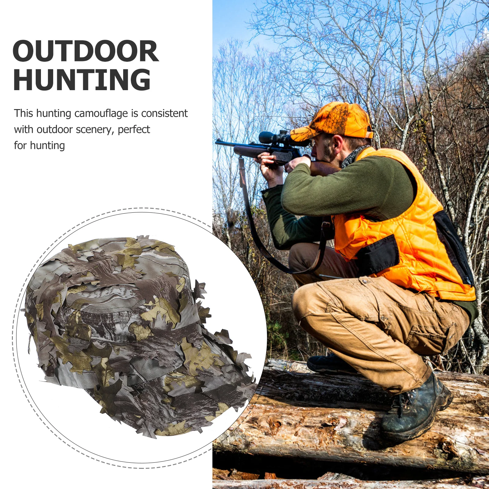 

Hunting Camouflage Cap Durable Cotton Adjustable Back Outdoor Deciduous Leaves Shape Hat for Climbing Cs Fishing Golf