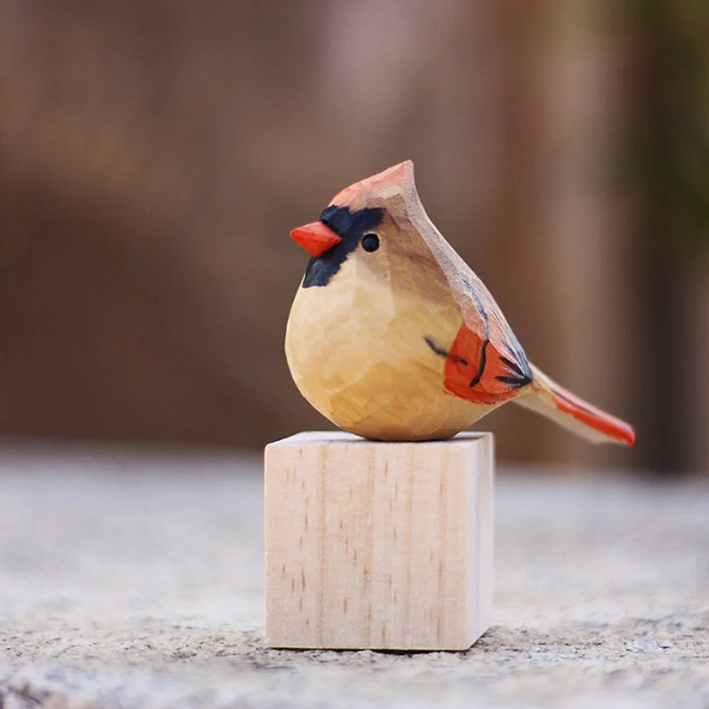 

North American Pure Handmade Solid Wood Carving Fat Bird Cardinal Bird Home Desktop Decor Wooden Bird Ornament Birthday Gift